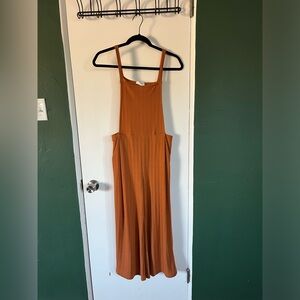 Burnt orange knit overalls